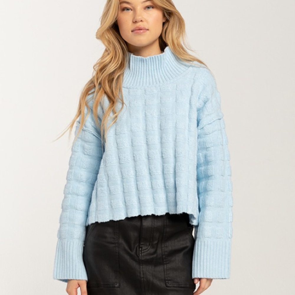 Free People Care Soul Searcher Mock Neck Sweater in Angel Falls Heather sz Large - Picture 2 of 11